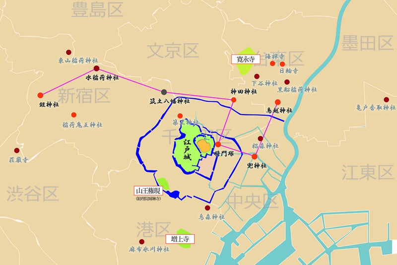 Map of Edo shrines arranged in the pattern of the Big Dipper