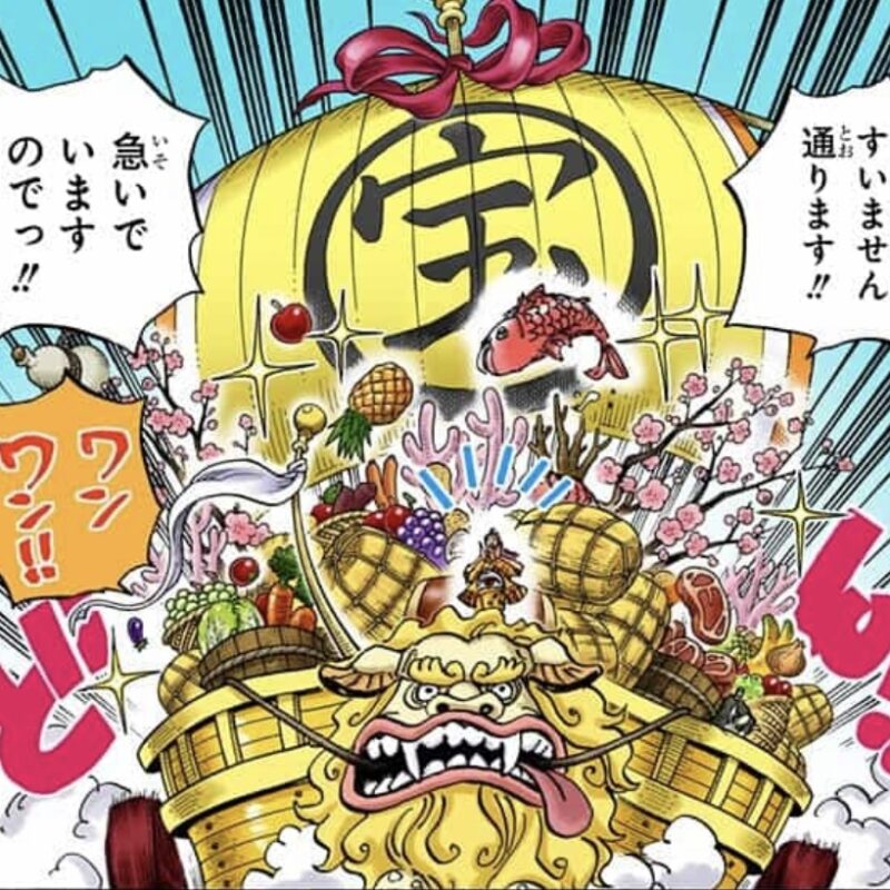 魯夫駕駛財寶之船的畫面,被比喻為七福神「大黑天」 オオクニヌシ ルフィ